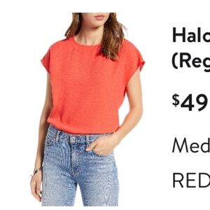 Nordstrom Halogen hibiscus, red cap sleeve blouse - large